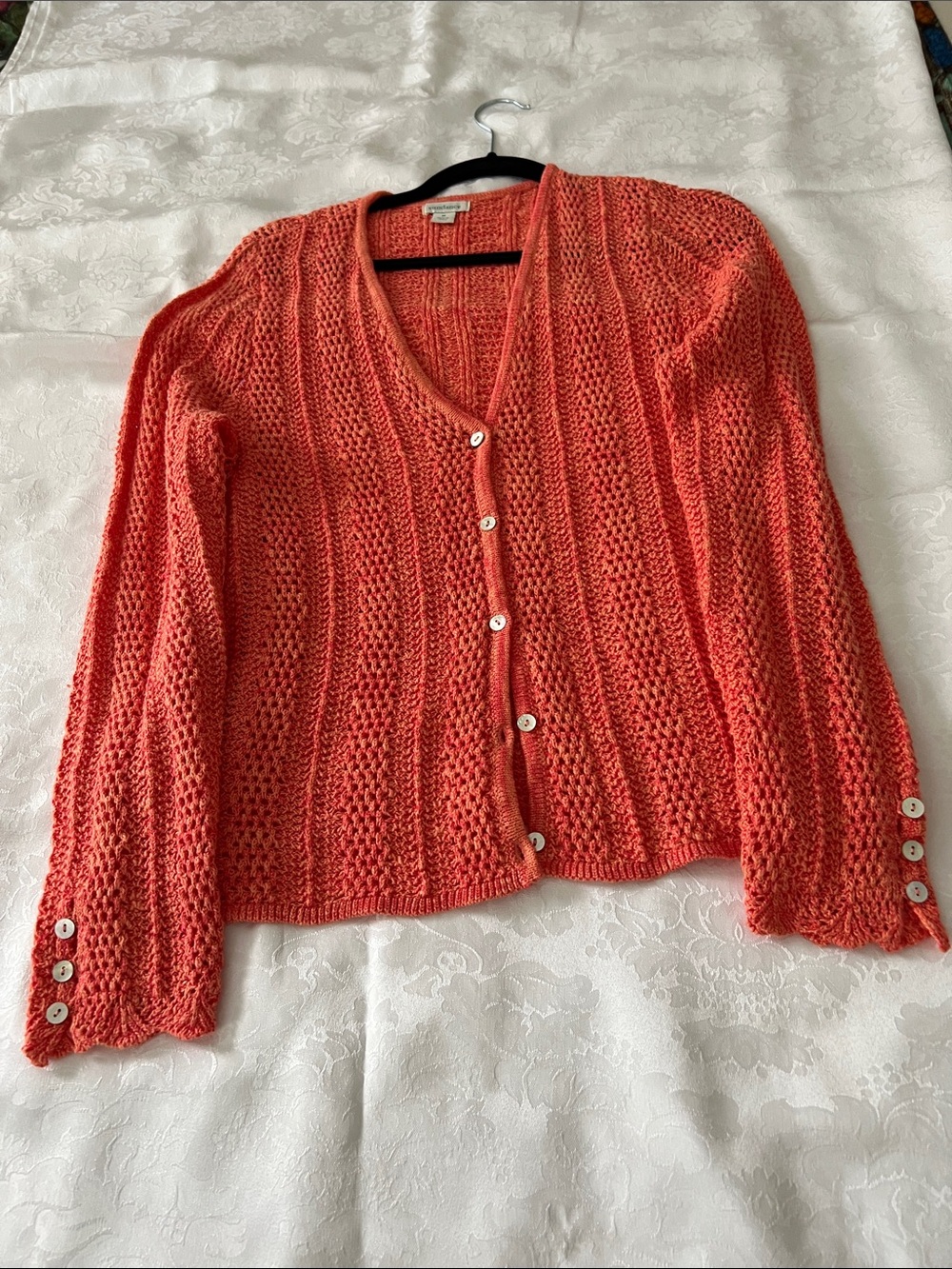 Sundance Coral Open-Weave Button Front Cardigan